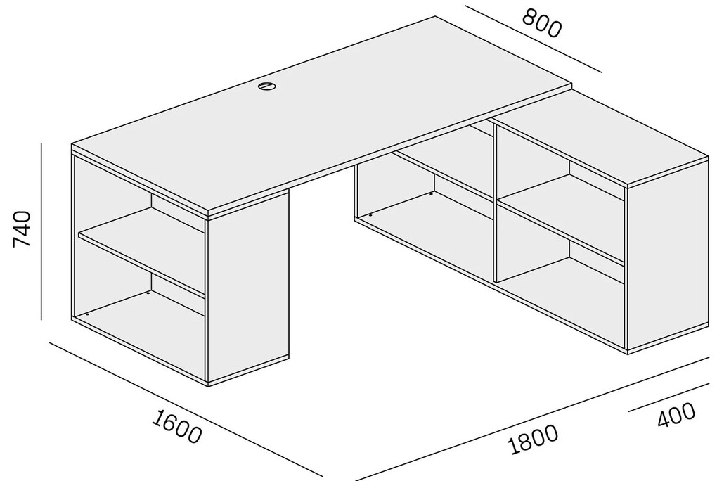 Biurko z przestrzenią do przechowywania BLOCK B01, dąb naturalny/grafit