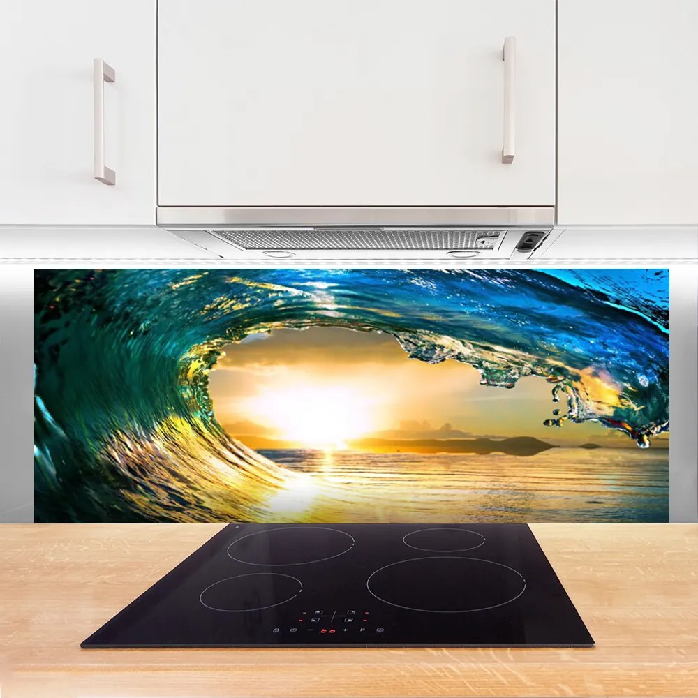 Panel Szklany do Kuchni Zachód Słońca Nad Morską Falą