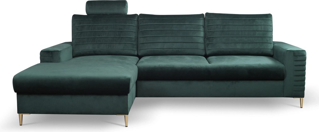 Masseno Narożnik GRIFO z funkcją spania i pojemnikiem na pościel, Rozkładana sofa - Zielony, VELLUTO JUNGLE GREEN 27
