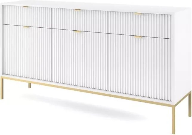 Cubero komoda 3 szuflady 154 cm nowoczesna ryflowany front metalowe nóżki
