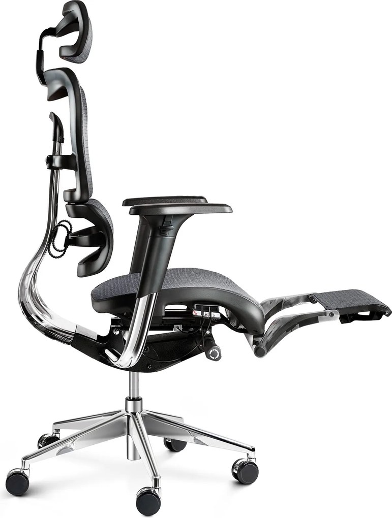 Fotel biurowy z podnóżkiem Diablo V-Master, zgodny z normą BHP, kolor czarno-szary