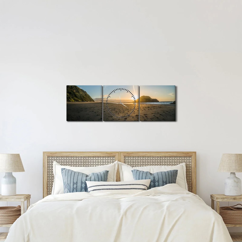 Obraz plaży (z zegarem) (90x30 cm)