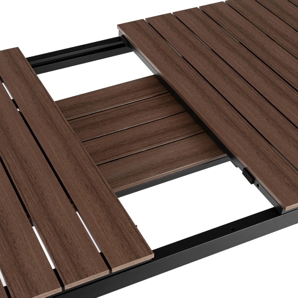 Zestaw Mebli Ogrodowych Stół ARGOS 140-180 cm Orzech/Czarny i 4x Fotel FRESNO Czarny Technorattan Nowoczesny