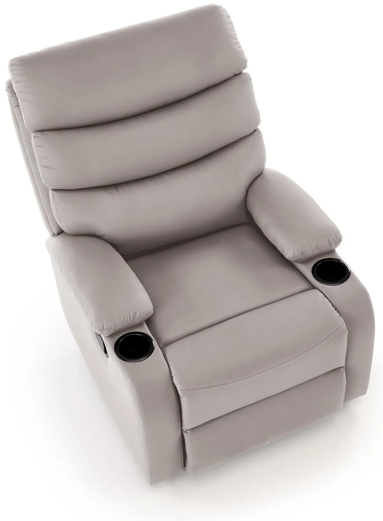Fotel do salonu wypoczynkowy beżowy, rozkładany eco skóra PERUS