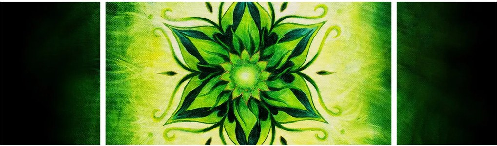 Obraz - Kwiatowa mandala na zielonym tle (170x50 cm)