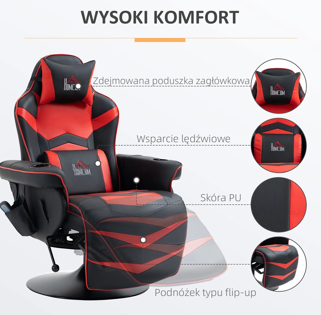 HOMCOM Ergonomiczny Fotel Relaksacyjny z Funkcją Masażu i Uchwytem na Kubek | Aosom PL