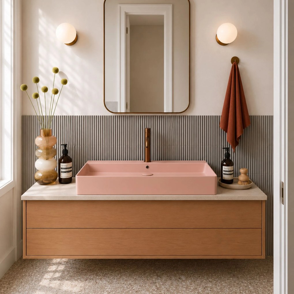 Massi Umywalka ceramiczna nablatowa / wisząca różowa z otworem na baterie 80 x 45 cm LERA pink
