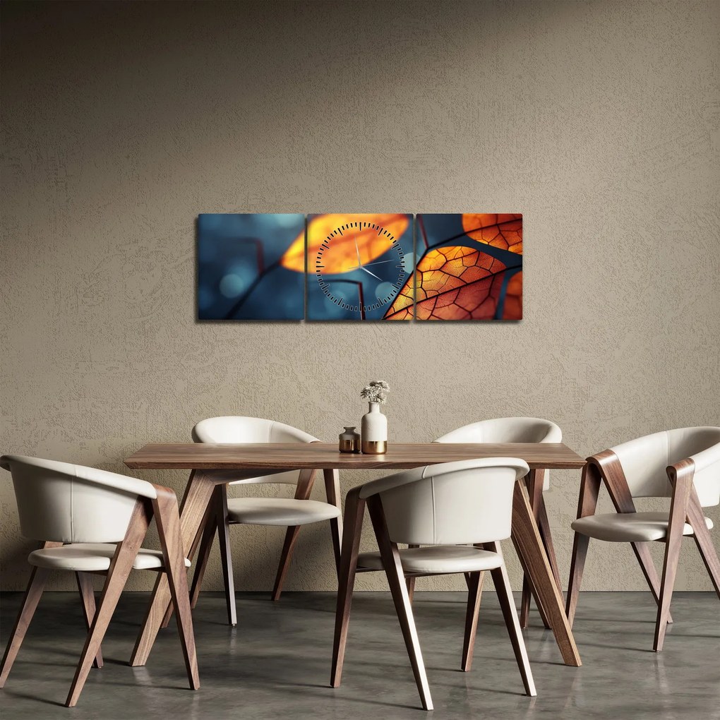 Obraz - Tekstura liści (z zegarem) (90x30 cm)