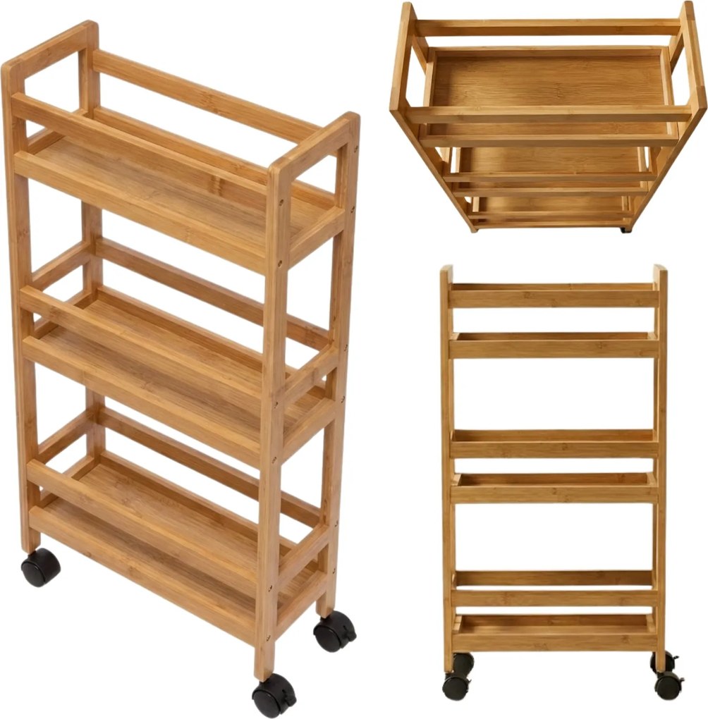 Wąski regał łazienkowy na kółkach, 3 półki KLUK, 76 cm