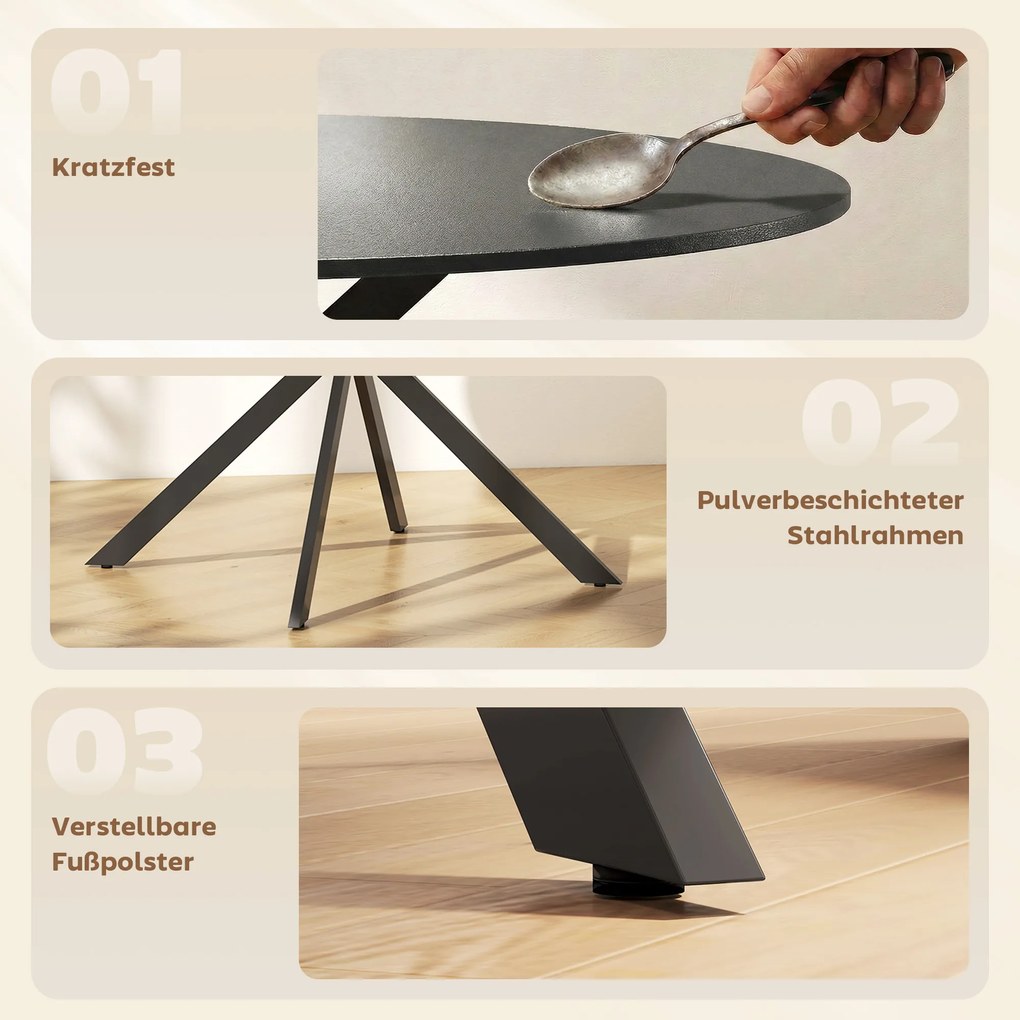 HOMCOM Okrągły stół jadalniany dla 4 osób, stół kuchenny w stylu industrialnym ze stalowymi nogami, do jadalni, kuchni, Czarny | Aosom PL