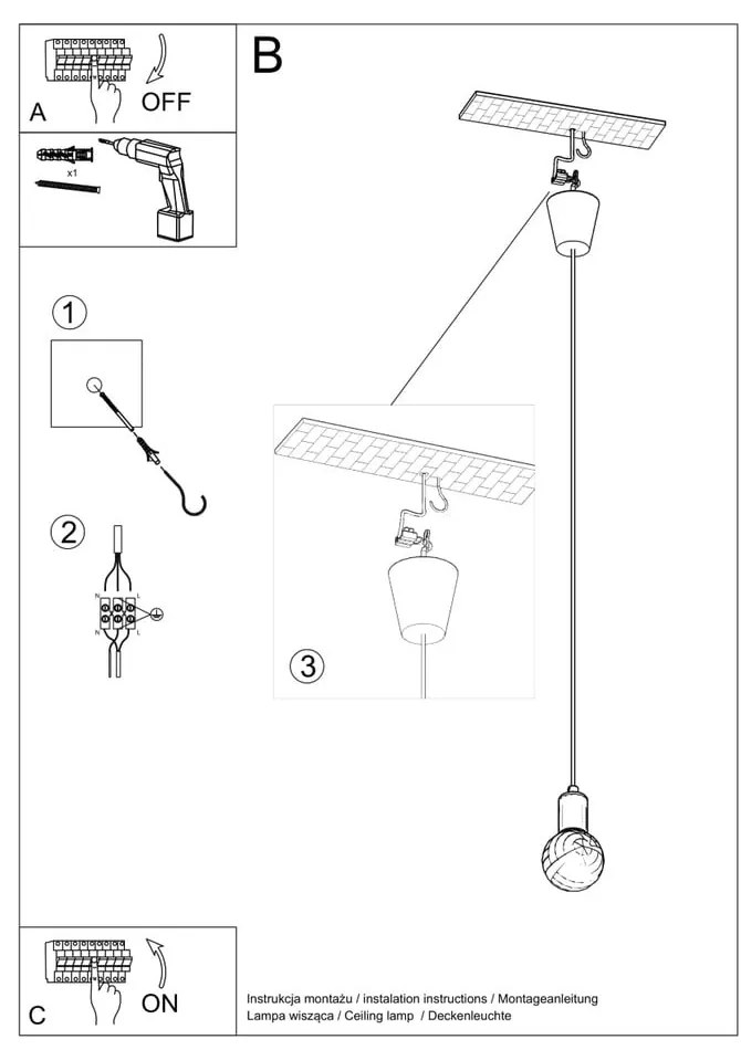 Szara lampa wisząca ø 5 cm Rene – Sollux