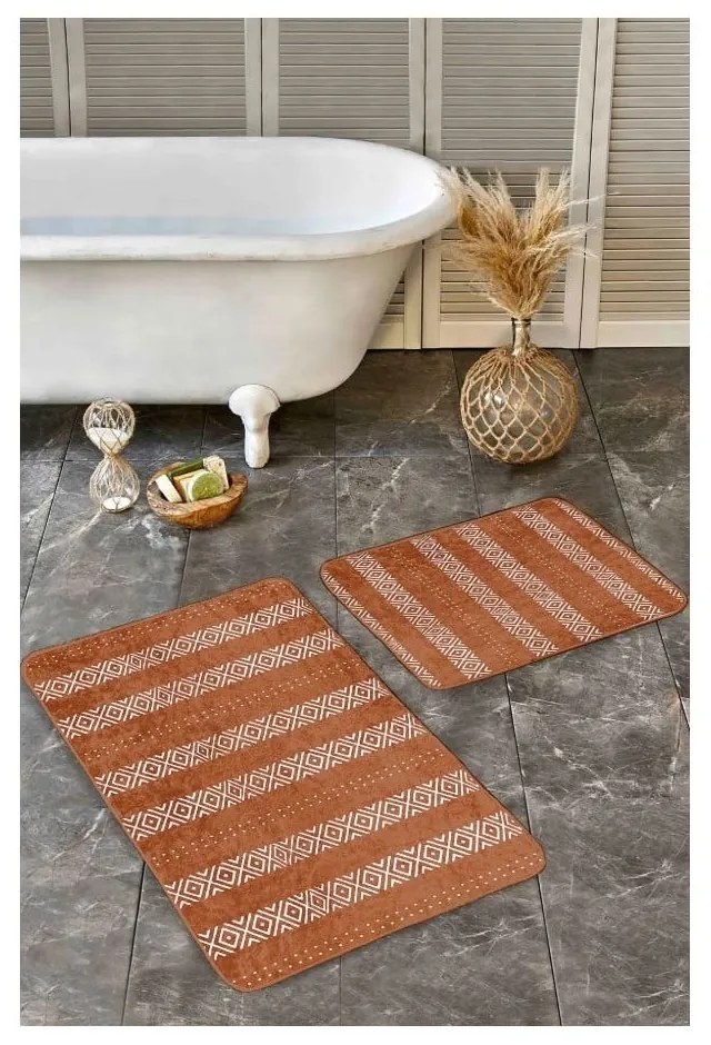 Brązowe aksamitne dywaniki łazienkowe zestaw 2 szt. 60x100 cm – Mila Home