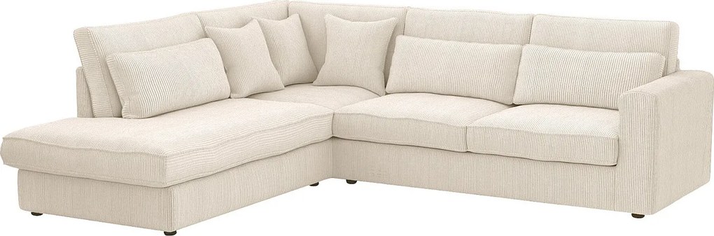 Duża lewostronna sofa narożna z beżowego sztruksu MONDOVI