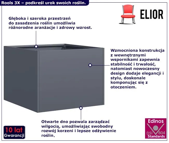 Antracytowa nowoczesna donica ogrodowa - Dolo 3X