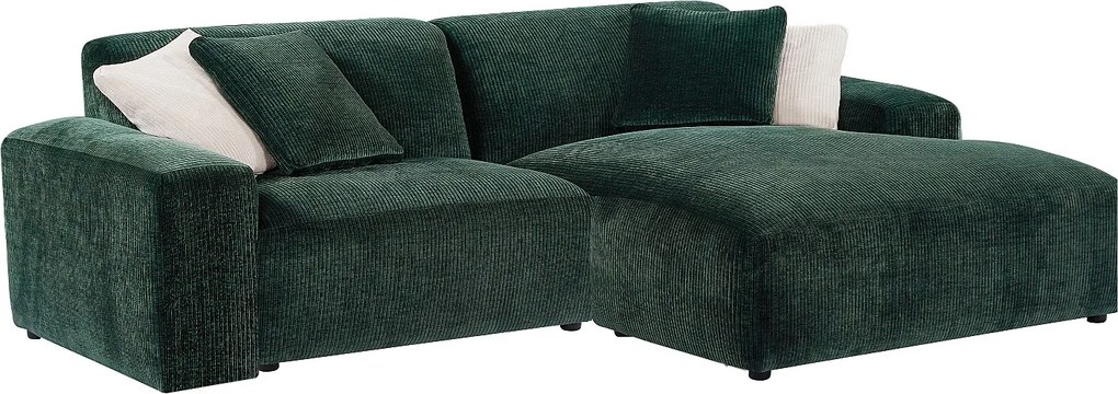 Kanapa narożna lewostronna ze sztruksowym obiciem w kolorze butelkowej zieleni TIRONO marki Maison Céphy