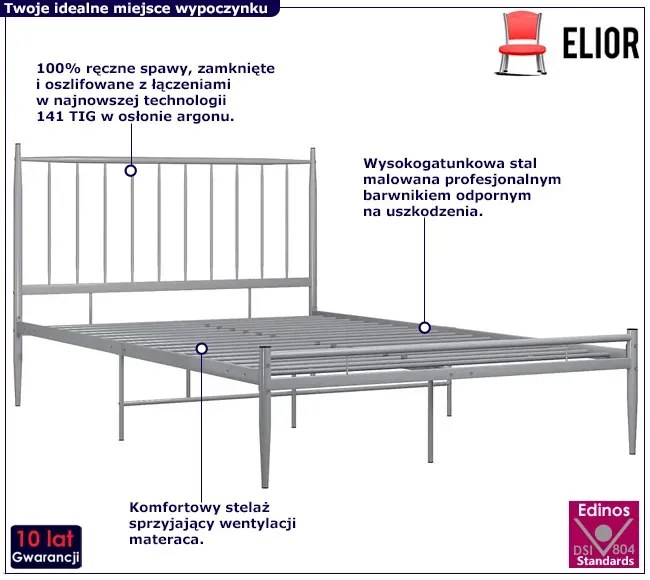 Szare metalowe łóżko z zagłówkiem 140x200 - Aresti