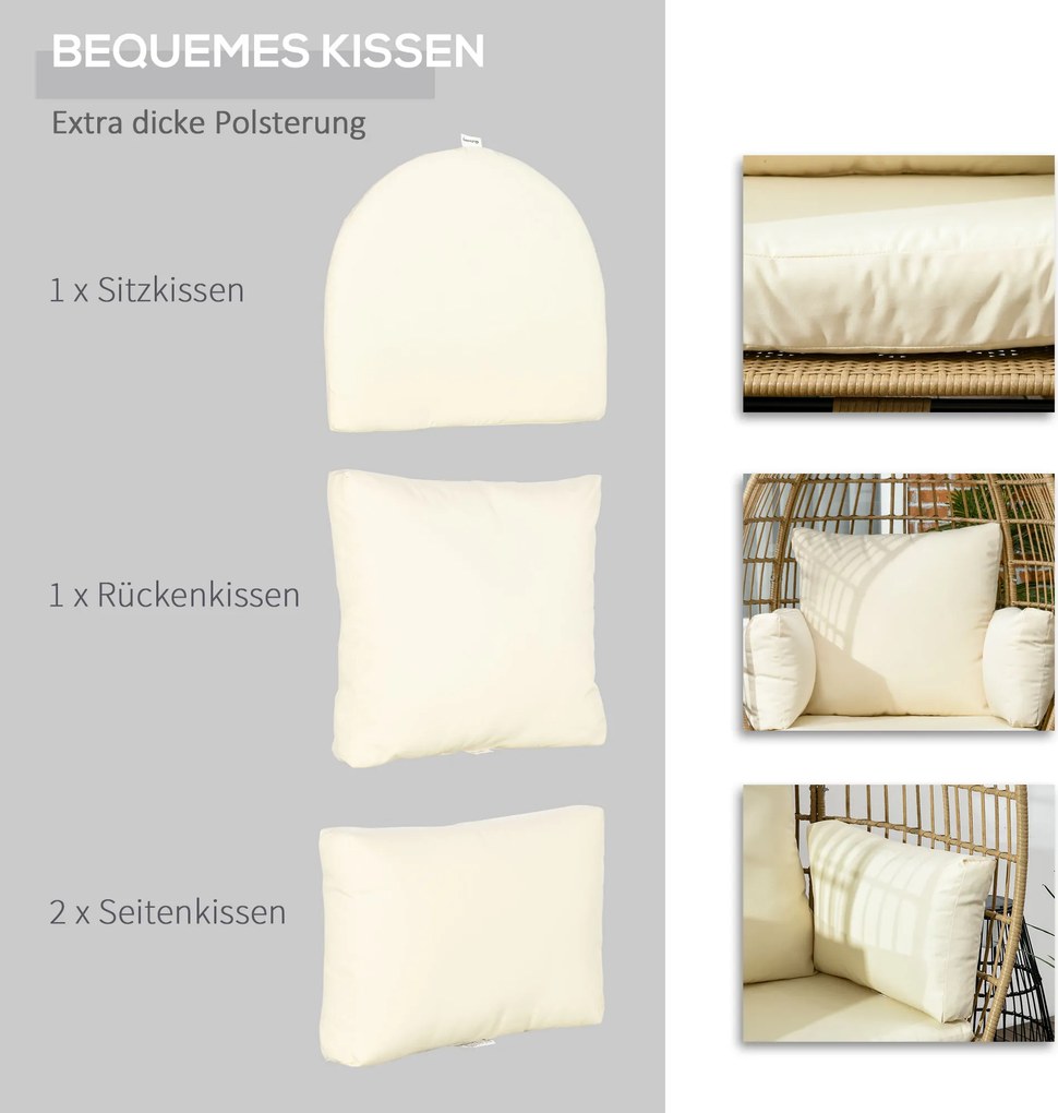 Outsunny Krzesło wiklinowe z efektem rattanu, miękkie poduszki siedziskowe, rama aluminiowa, khaki+beige, 105 x 97 x 150 cm