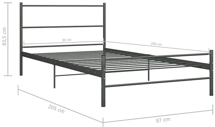 Szare metalowe łózko w stylu industrialnym 90x200 cm Avic