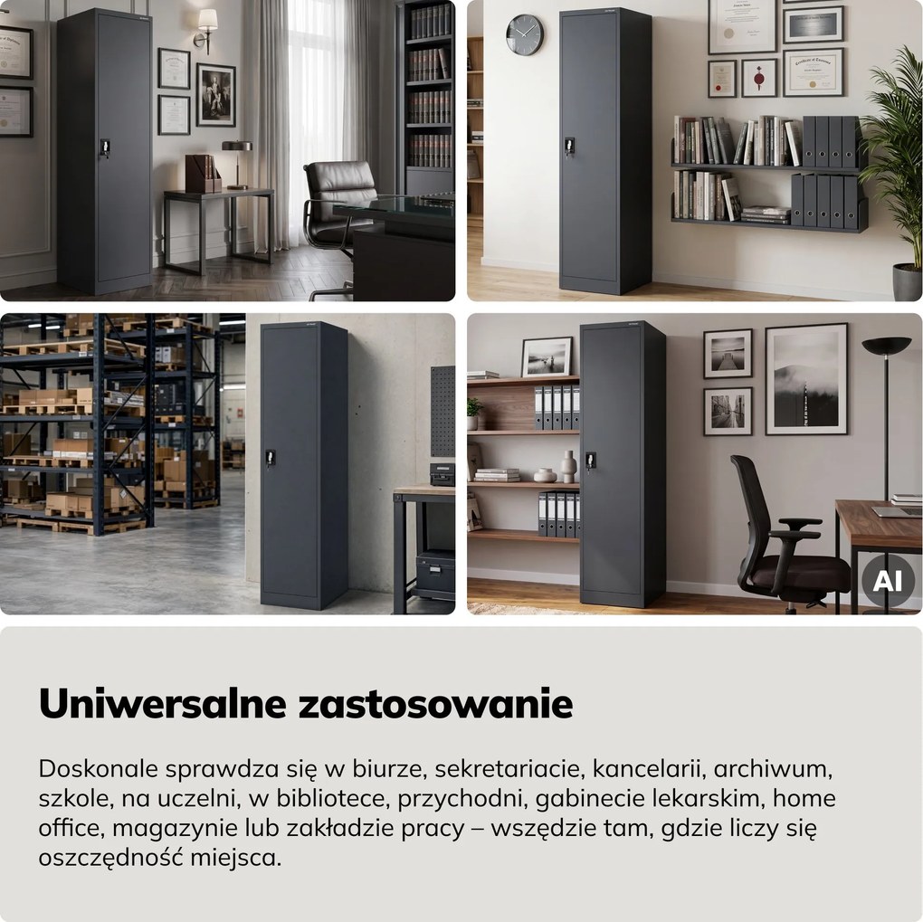 Szafa na akta kartotekowa na klucz antracytowa, 450x1850x600 mm: ALEX D600