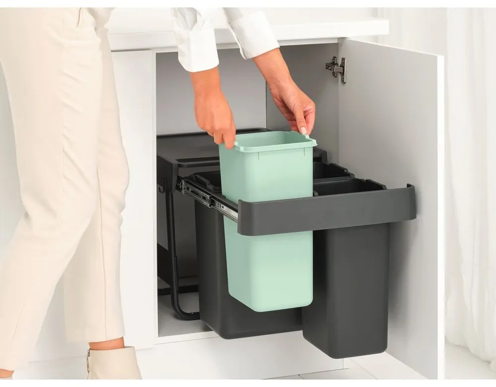 Miętowo-ciemnoszary plastikowy kosz na śmieci do segregacji odpadów do zabudowy 40 l Sort&Go – Brabantia