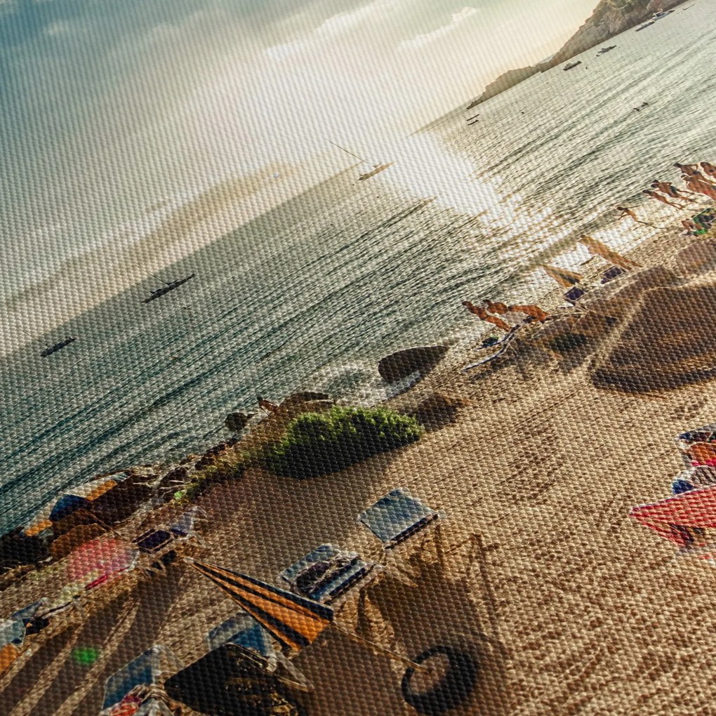 Obraz - Plaża z ludźmi (z zegarem) (90x30 cm)
