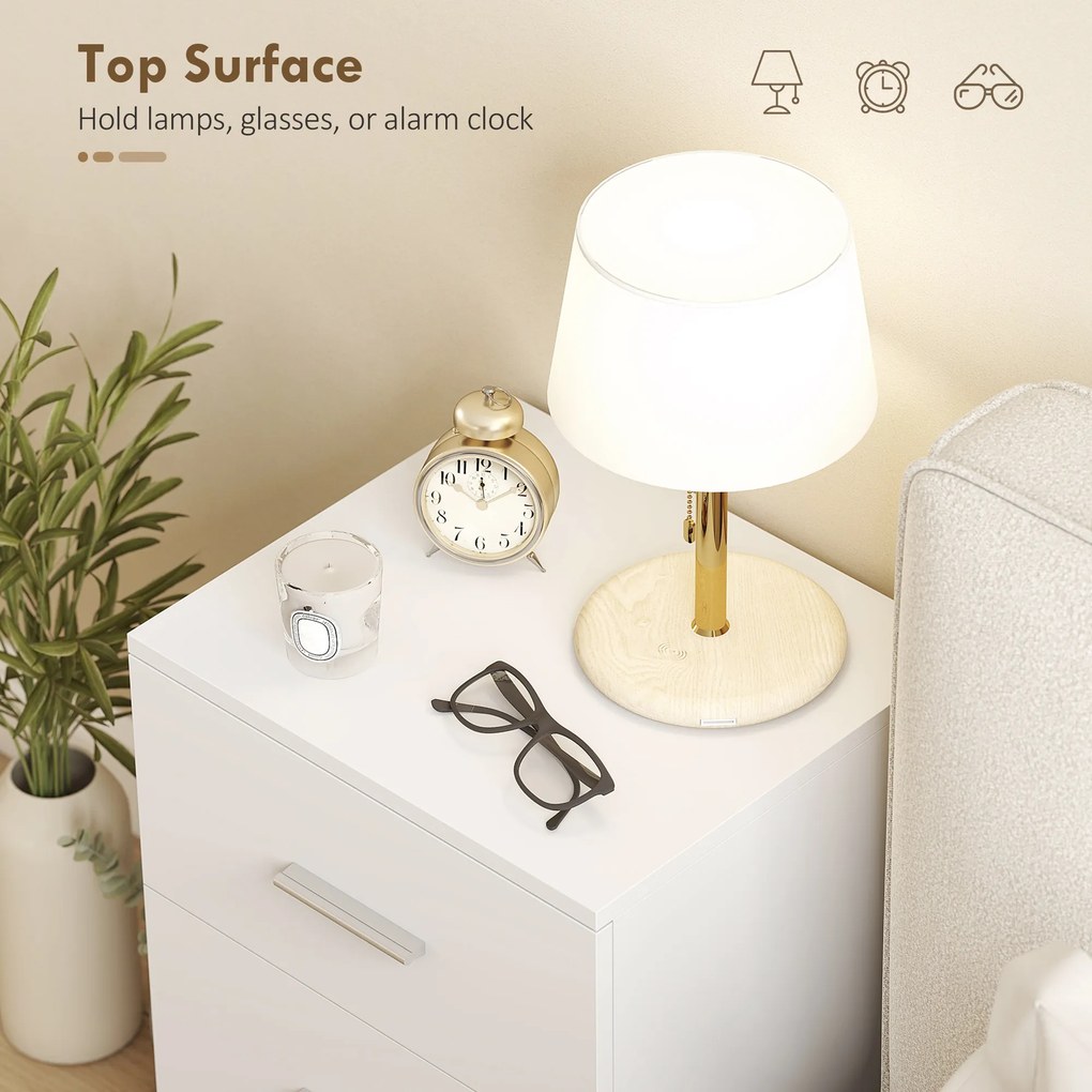 HOMCOM Stolik nocny z 3 szufladami, komoda boczna do sypialni, MDF, biały | Aosom PL