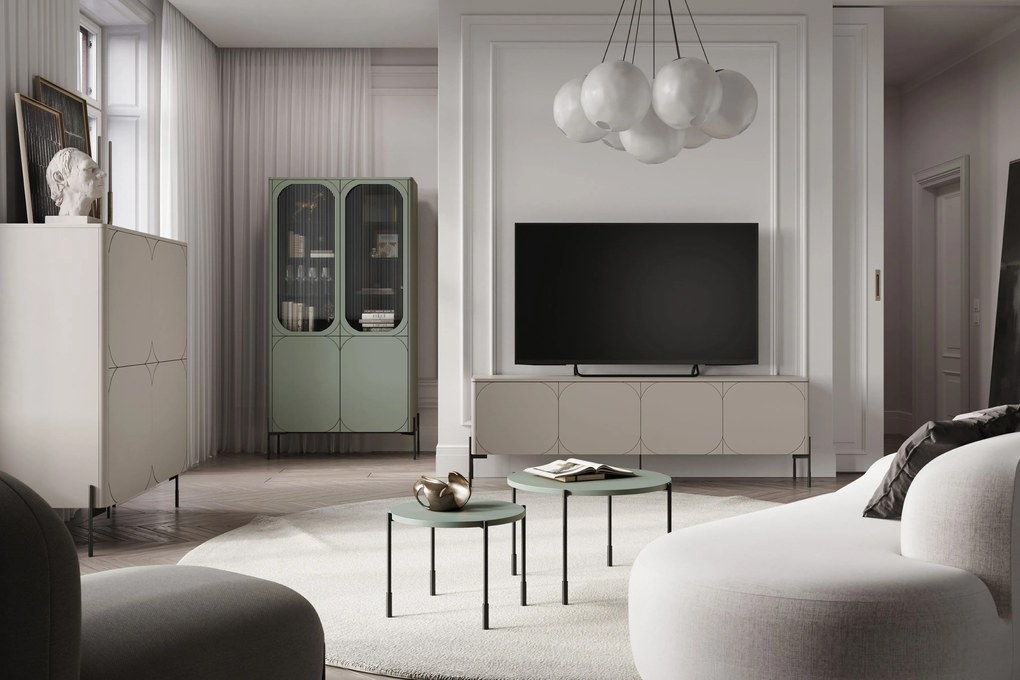 Szafka RTV Sonatia 200 cm czterodrzwiowa na metalowych nogach - kaszmir