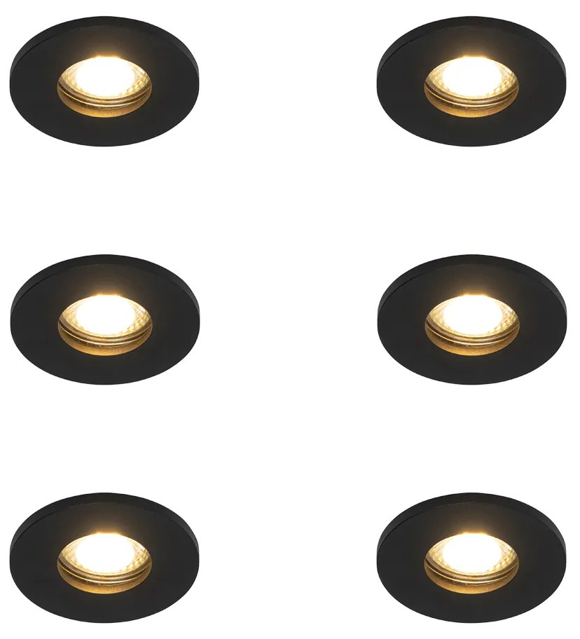 Zestaw 6 nowoczesnych reflektorów łazienkowych wpuszczanych czarnych - Shed