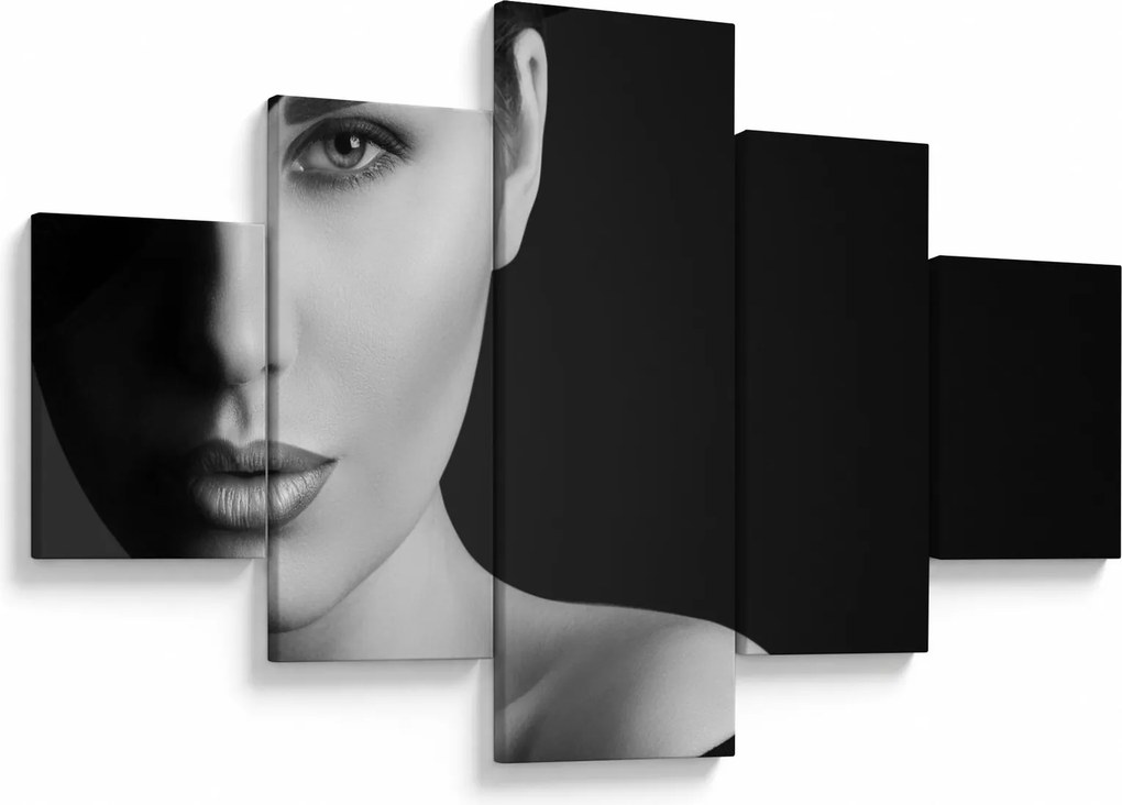 Obraz - Czarno - biały portret kobiety w kapeluszu (125x70 cm)