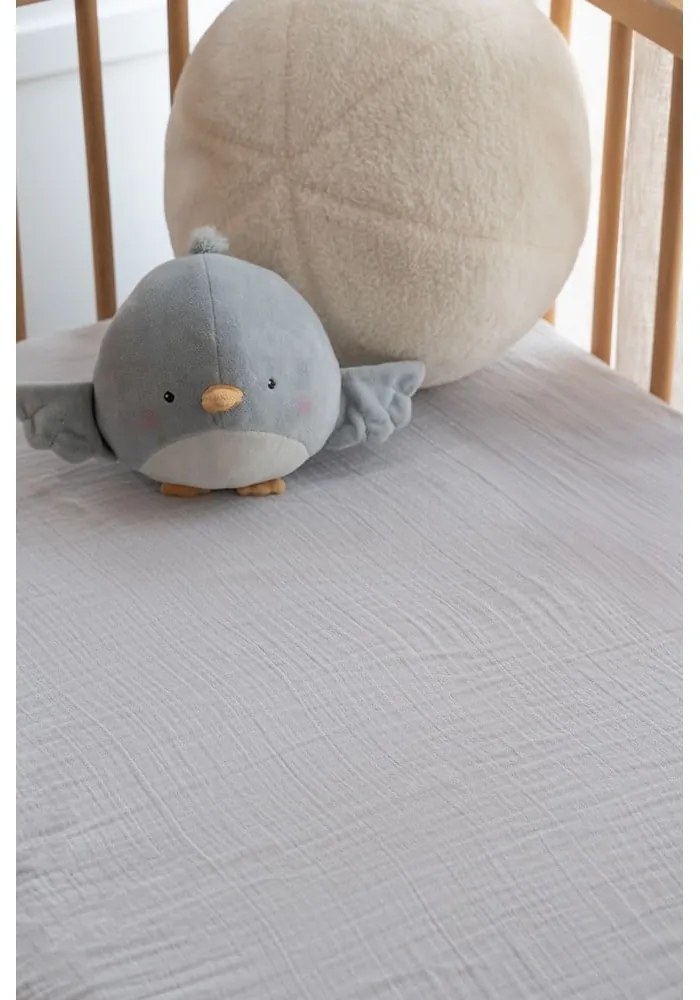 Szare prześcieradło dziecięce do łóżeczka muślinowe z gumką 60x120 cm Burumcuk – Mijolnir