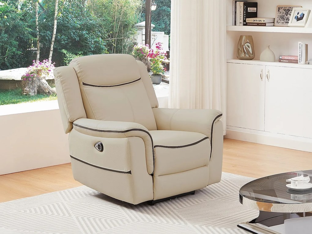 Fotel z elektryczną funkcją relax z beżowej skóry - ADELIO