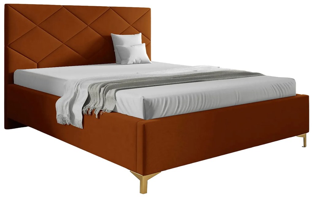 Pomarańczowe łóżko tapicerowane z zagłówkiem 4 rozmiary E6-M52