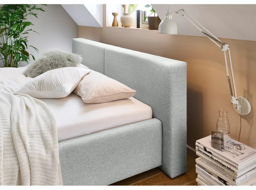 Szare tapicerowane łóżko dwuosobowe ze schowkiem i stelażem 140x200 cm Cube – Meise Möbel