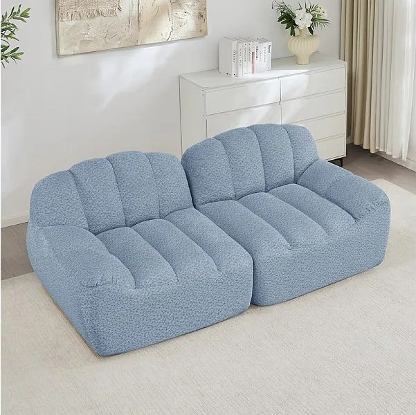 Canapé modulable 2 places en velours côtelé - 68cm d'assise profonds - 210x104x79cm - Bleu
