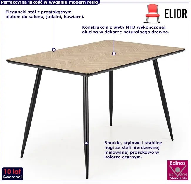 Prostokątny stół w stylu modern retro 120x80 - Sado