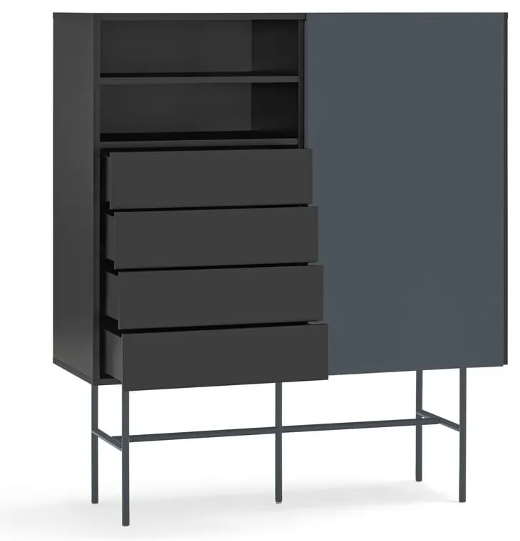Czarno-antracytowa wysoka komoda z drzwiami przesuwnymi 120x140 cm Nube – Teulat