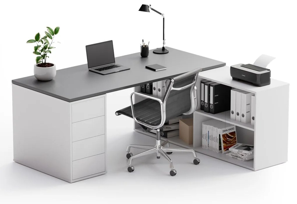 Biurko z przestrzenią do przechowywania BLOCK B04, biały/grafit