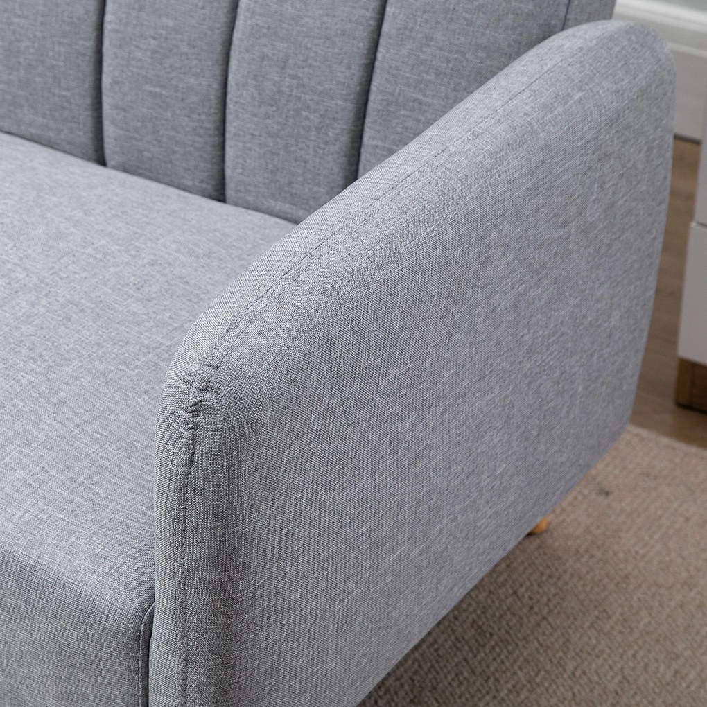 HOMCOM Sofa do spania, dwuosobowa sofa materiałowa, z funkcją spania, polyester stylizowany na len, drewno kauczukowe, 173 x 75 x 73 cm, szara