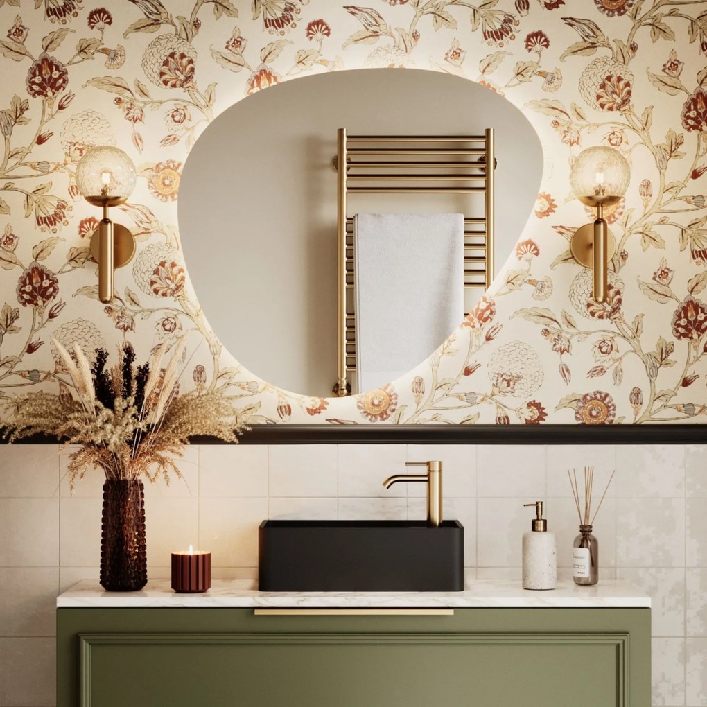 Lustro o nieregularnym kształcie oszlifowane podświetlane plama MOIRA LED | Różne rozmiary : Kolor tafli szkła - Grafit, Rozmiar - 100 x 91 cm