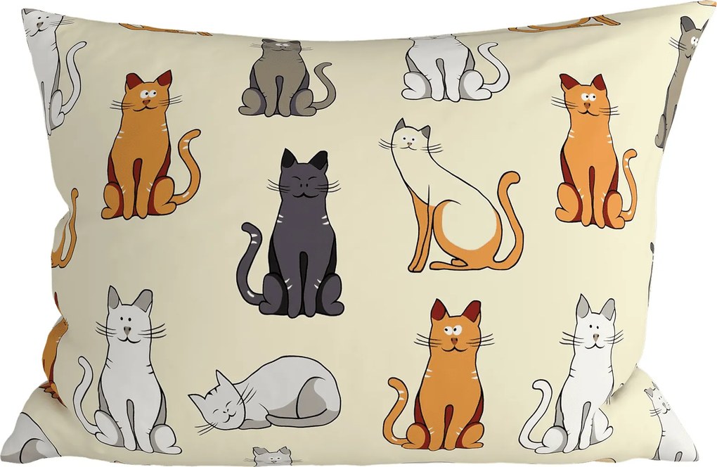 Poliestrowo-bawełniana poszewka na poduszkę COLORED CATS POLY 50x70 cm, kremowy