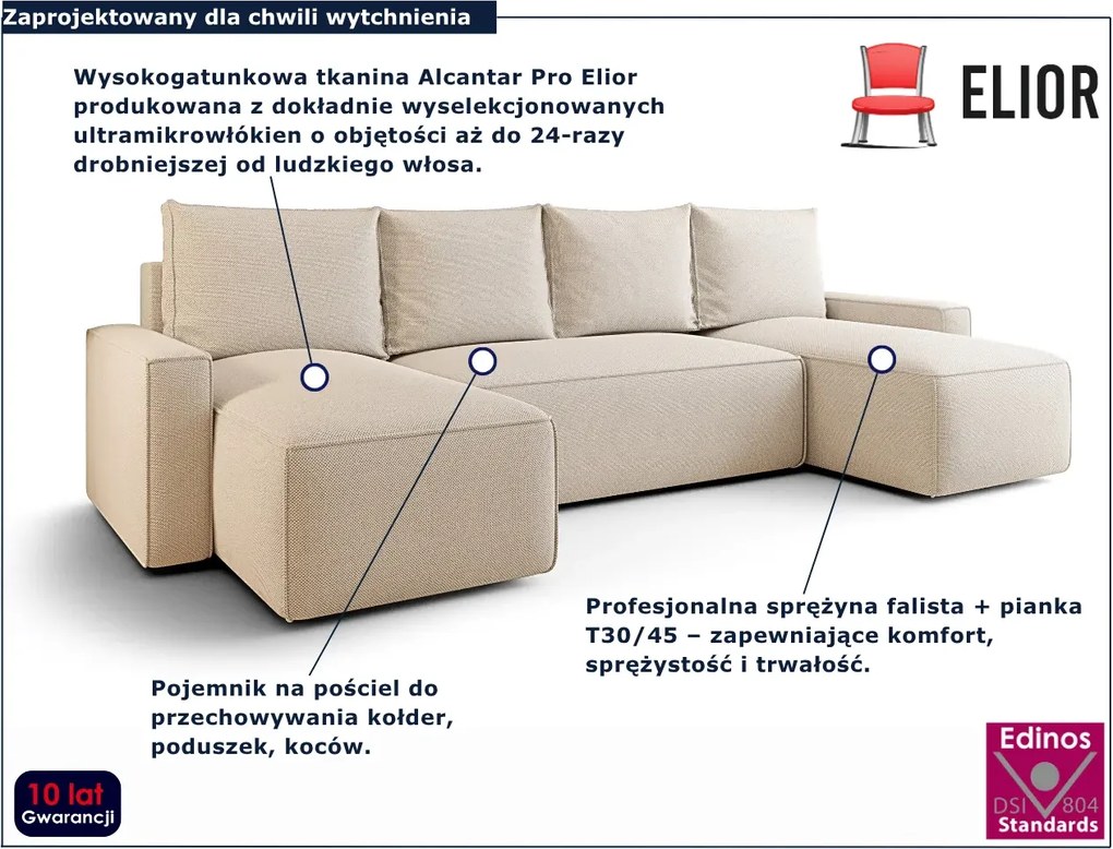 Beżowy rozkładany narożnik U z pojemnikiem - Meltix 3X
