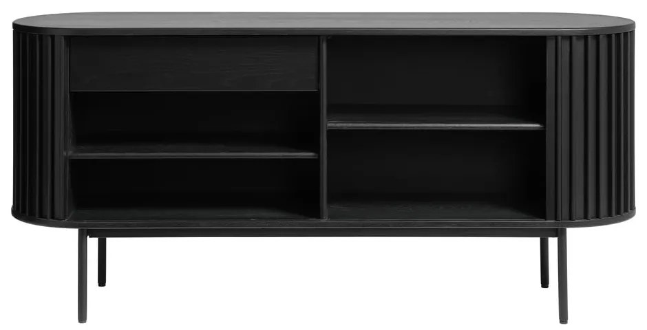 Czarna niska komoda w dekorze dębu z drzwiami przesuwnymi 73x160 cm Siena – Unique Furniture