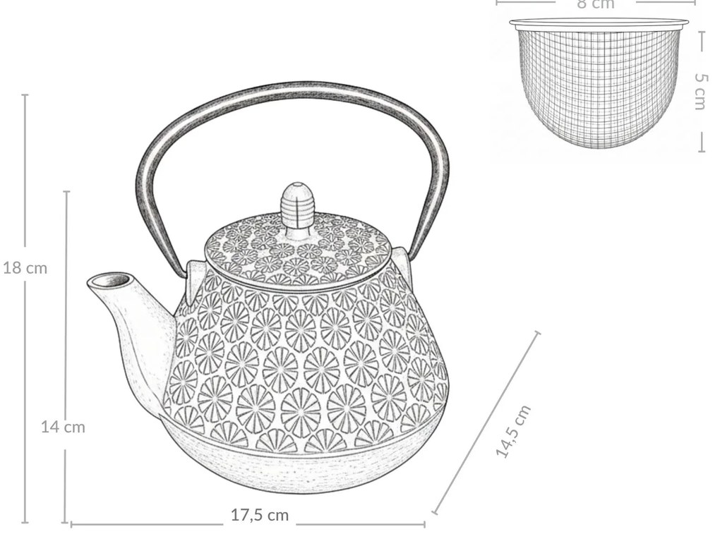 Czajnik żeliwny z zaparzaczem TAKI, 1000 ml