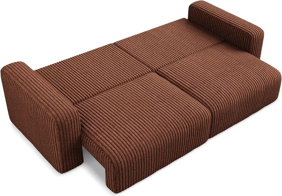 Sztruksowa rozkładana sofa ze schowkiem w kolorze terakoty 252 cm Kona – Makamii