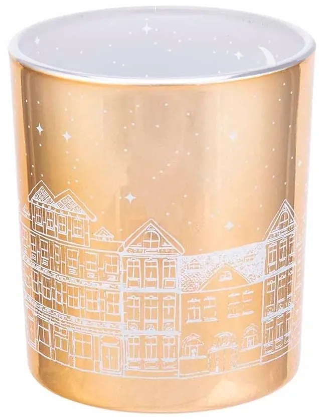 Altom Szklany świecznik Winter town złoty,średnica 9 x 10 cm