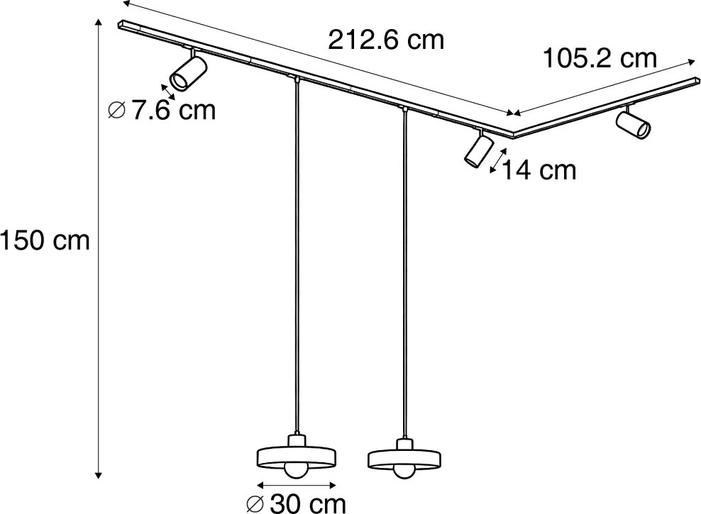 Nowoczesny system szynowy czarny z 2 białymi lampami wiszącymi i 3 reflektorami 1-fazowy - Iconic Jeana Luxe Jina