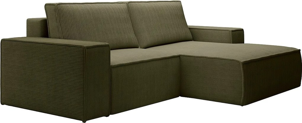 Kanapa narożna rozkładana, prawostronna, mała  z weluru w kolorze zielony/khaki AMELIA