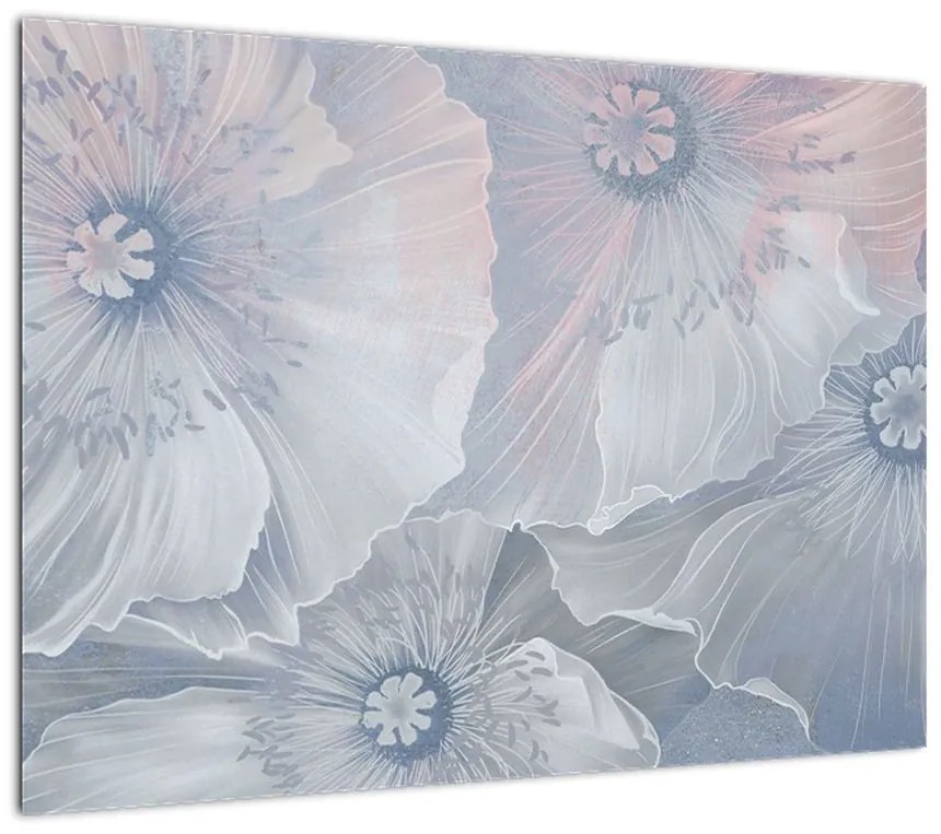 Obraz na szkle - Niebieskie kwiaty na ścianie (70x50 cm)