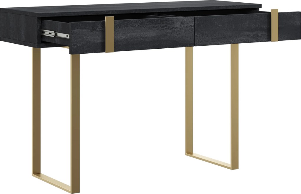 Nowoczesna konsola / toaletka Verica z metalowymi nogami 120 cm - czarny beton / złote nóżki