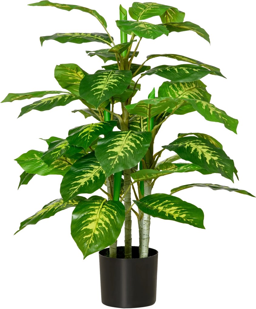 HOMCOM Sztuczna roślina Difenbachia, Roślina z plastiku w cementowej doniczce, Do wnętrz i na zewnątrz, 95 cm, Zielona